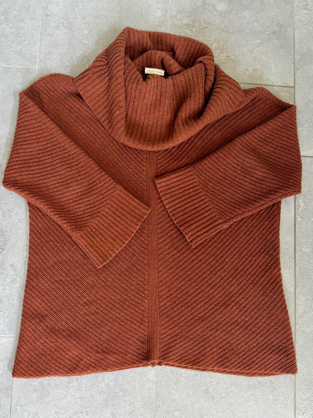 Eileen Fisher Rust Cowl-Neck Ribbed Sweater - Picture 2 of 6